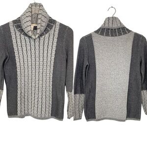 Belford Shades of Grey Turtleneck Sweater Cable Knit 100% Pima Cotton Size S